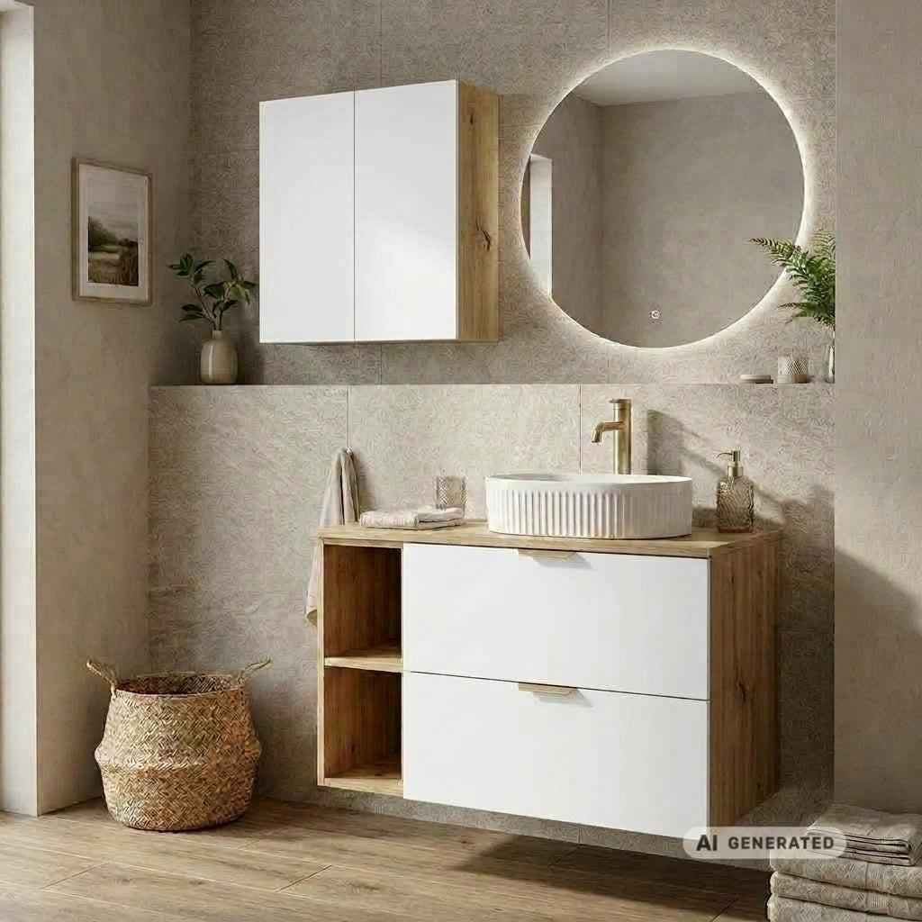 Szafka łazienkowa wisząca 60 cm z 2 drzwiczkami Orio - Biała/Dąb artisan