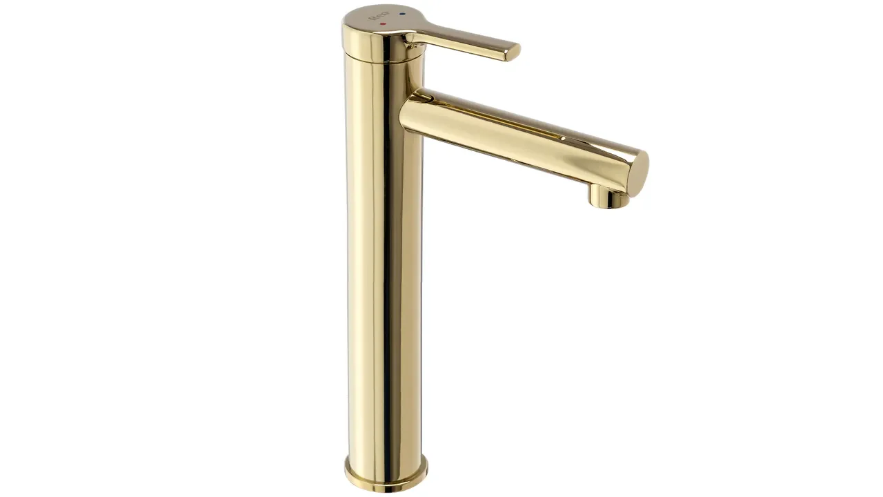 Pixel Waschtischbatterie Gold – elegantes Design, langlebig dank PVD-Beschichtung, ideal für Aufsatzwaschbecken im Badezimmer.