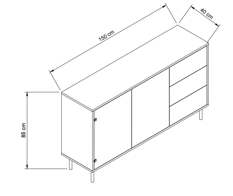 Komoda 150 cm, 2 drzwi, 3 szuflady Kaszmir/Dąb artisan Lola