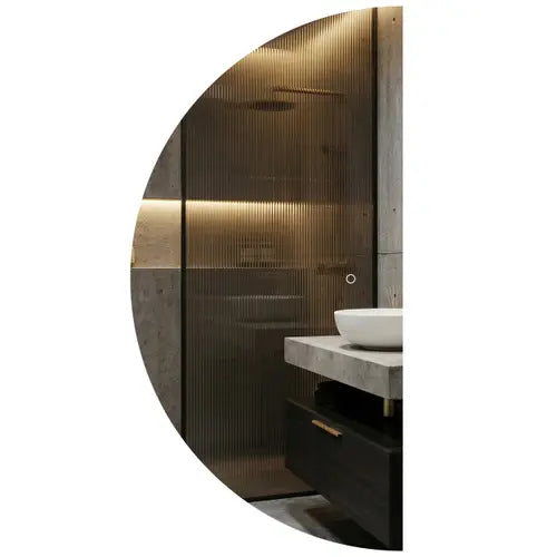 Lustro LED do łazienki 120×60 cm w kształcie półksiężyca, nowoczesne oświetlenie LED, dotykowy włącznik i regulacja jasności.