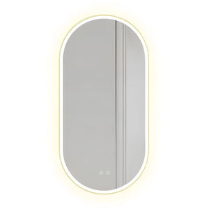 Nowoczesne owalne lustro LED 100x50 cm w złotej aluminiowej ramie z regulacją światła i funkcją anti-fog do łazienki