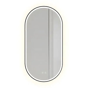 Owalne lustro LED do łazienki z ramką 1,4 cm, regulacją barwy światła i funkcją anti-fog, nowoczesne oświetlenie LED.