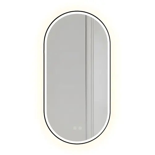 Owalne lustro LED do łazienki z ramką 1,4 cm, regulacją barwy światła i funkcją anti-fog, nowoczesne oświetlenie LED.