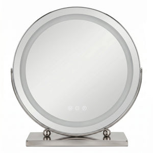 Lustro kosmetyczne LED Make-Up Chrom 40 cm z chromowaną srebrną ramą, regulacją jasności, trzema barwami światła i dotykowym sterowaniem.