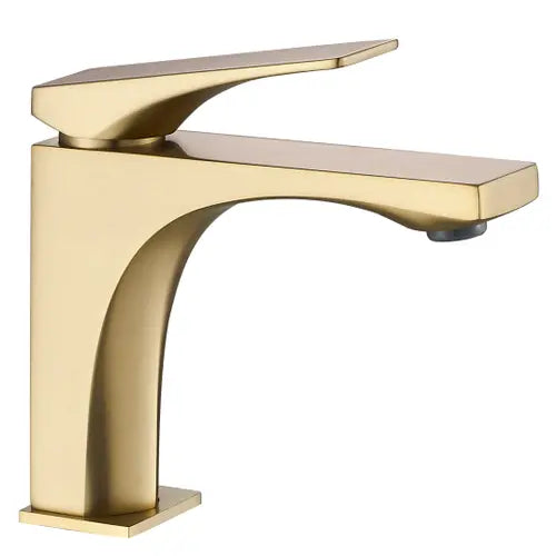 Bateria umywalkowa Joe w szczotkowanym złocie, nowoczesna armatura do łazienki z mosiądzu, elegancki design i ceramiczna głowica