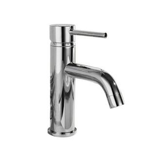 Niska chromowana bateria umywalkowa Lungo 165 mm do łazienki, elegancka bateria łazienkowa z połyskiem i stałą wylewką.