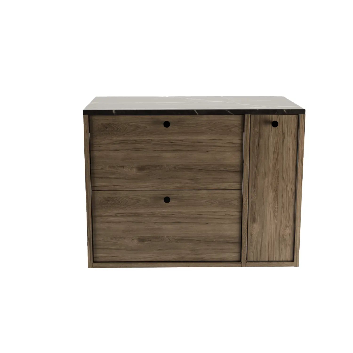 Szafka pod umywalkę z regałem zamkniętym 80 cm Belino - Ciemny Orzech/Marmur Czarny blat