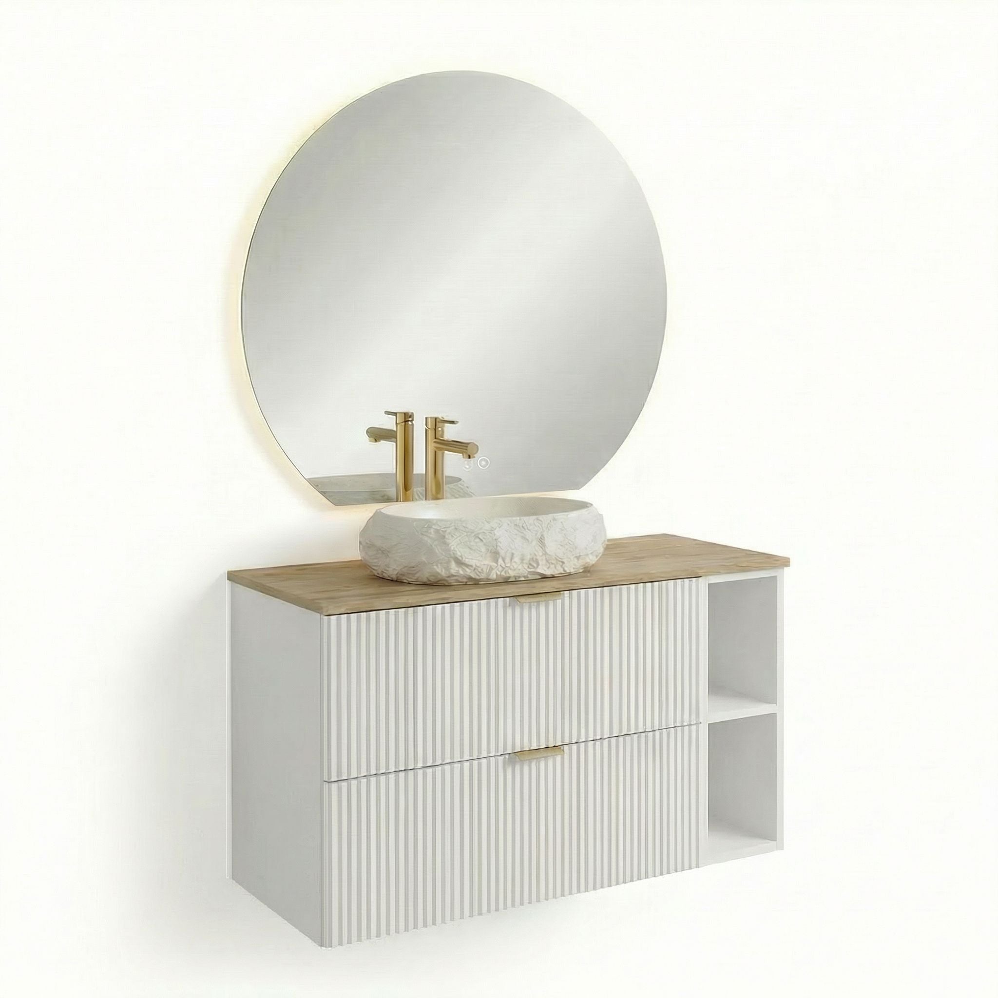 Zestaw mebli łazienkowych: Szafka z 2 szufladami z umywalką, lustro LED Biały Willy