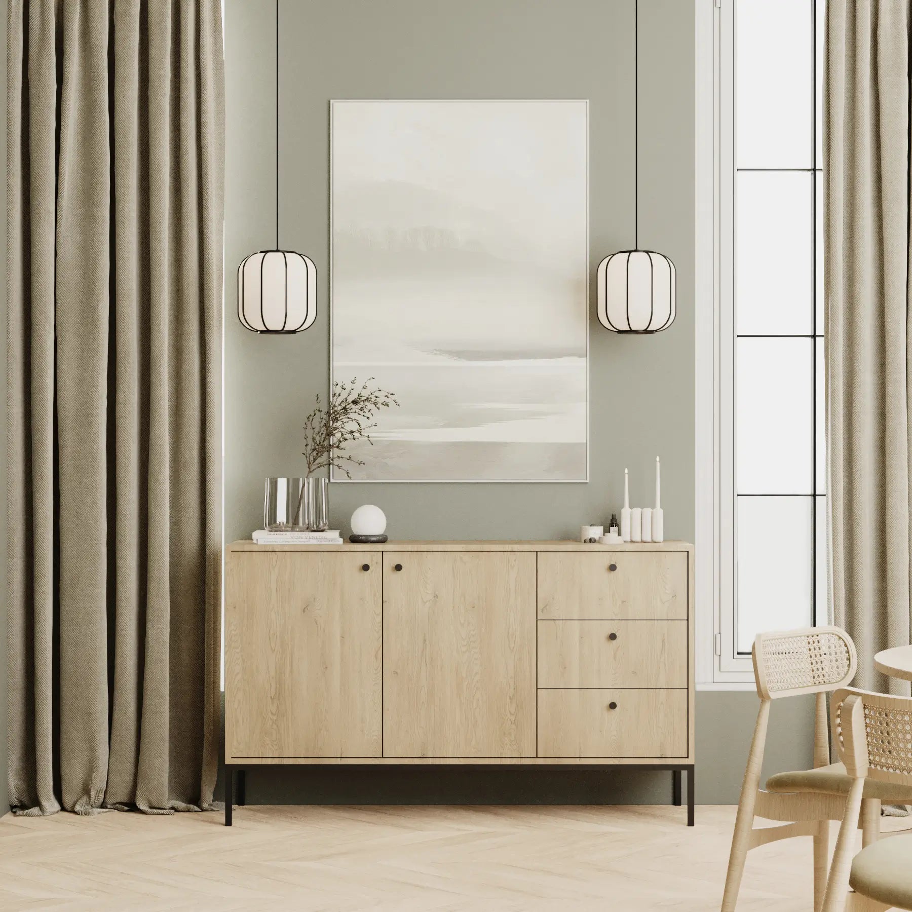 Komoda 150 cm, 2 drzwi, 3 szuflady, na metalowym stelażu Dąb Cremona Gaja