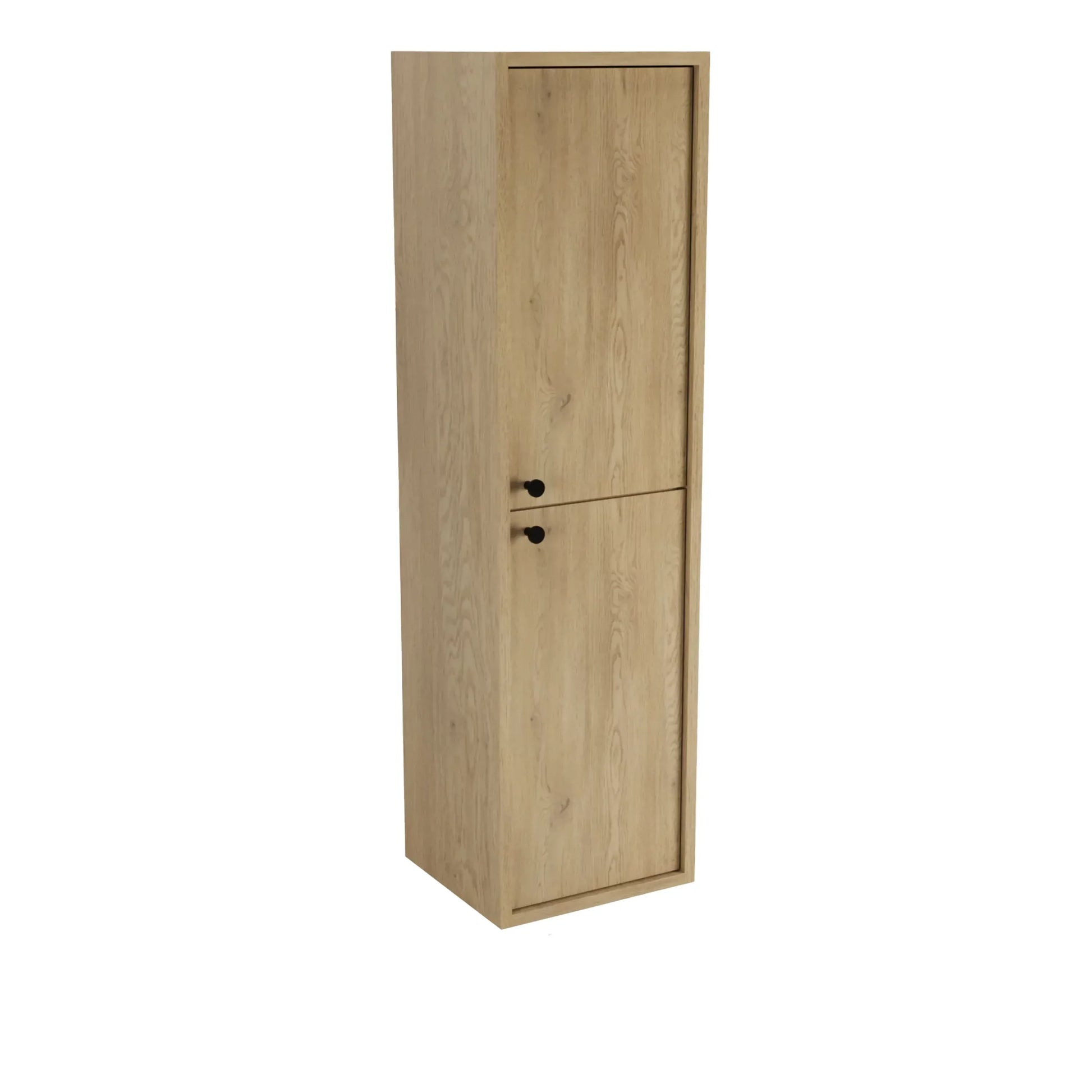 Słupek łazienkowy Belino 120 cm Dąb Cremona - elegancki mebel do łazienki z półkami i uchwytami do wyboru: czarne, złote lub srebrne.