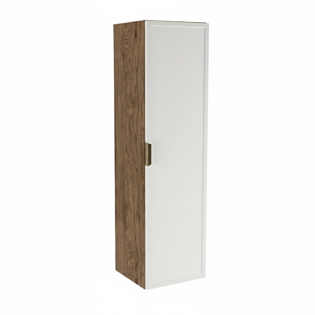 Słupek łazienkowy 120 cm biały orzech ciemny Roma szafka łazienkowa z półkami MDF front biały korpus orzech ciemny
