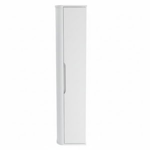 Słupek łazienkowy Luma 160 cm biały mat, nowoczesny, zaoblony design, bezuchwytowy front, pojemne półki, funkcjonalna szafka łazienkowa do łazienki.