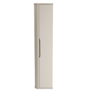 Słupek łazienkowy Luma 160 cm Kaszmir Mat, smukły regał z zaokrąglonym bokiem, bezuchwytowy front, pojemne półki, funkcjonalna szafka łazienkowa do łazienki.