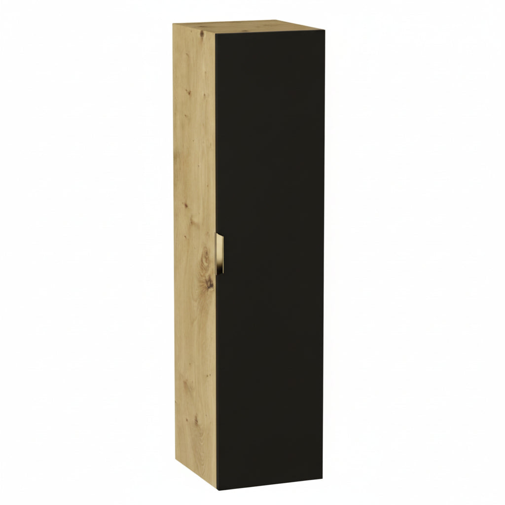 Słupek łazienkowy Orio 120 cm Czarny/Dąb artisan - nowoczesna szafka łazienkowa z 4 półkami, elegancka i funkcjonalna do każdej łazienki.