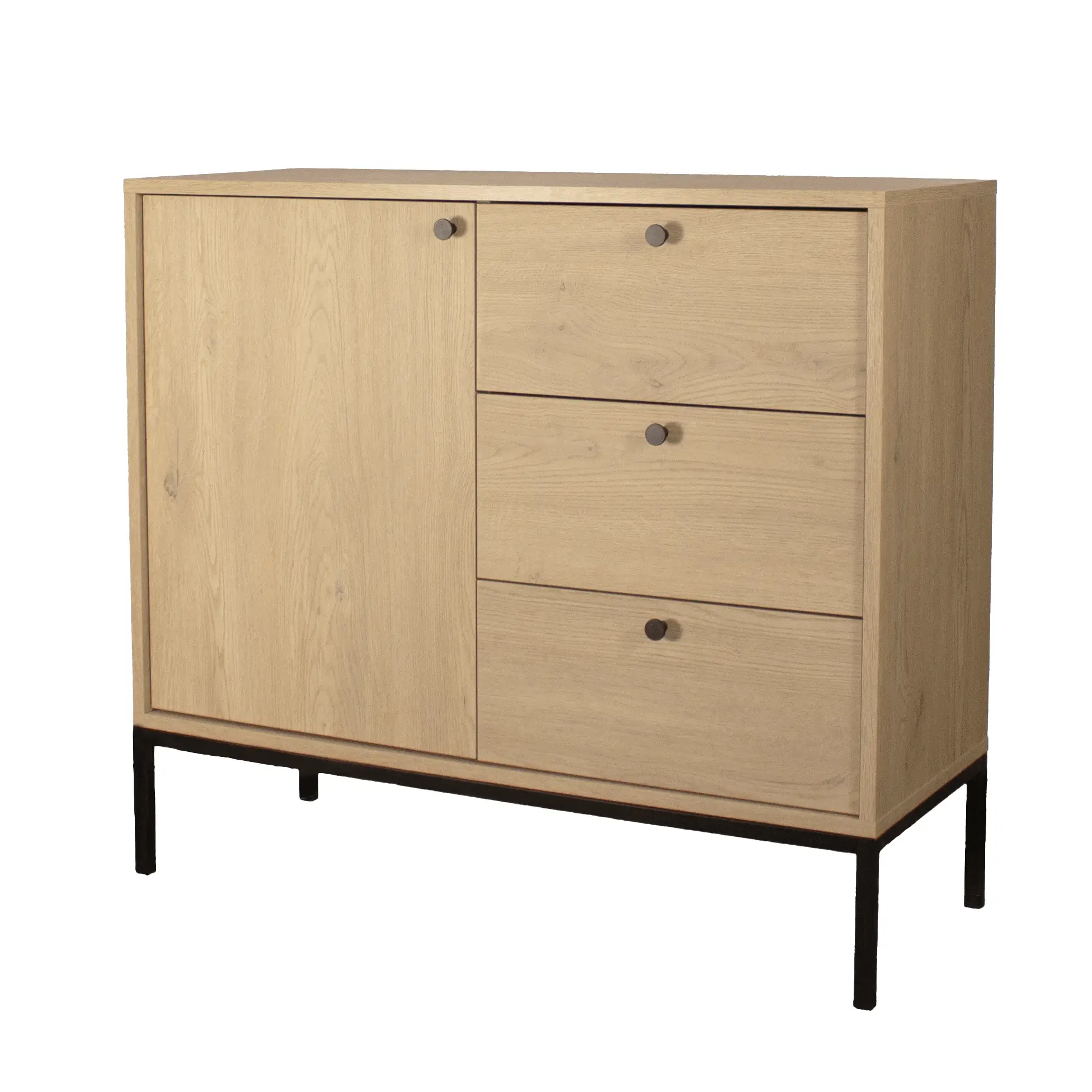 Komoda wąska 100 cm, 1 drzwi, 3 szuflady, na metalowym stelażu Dąb Cremona Gaja