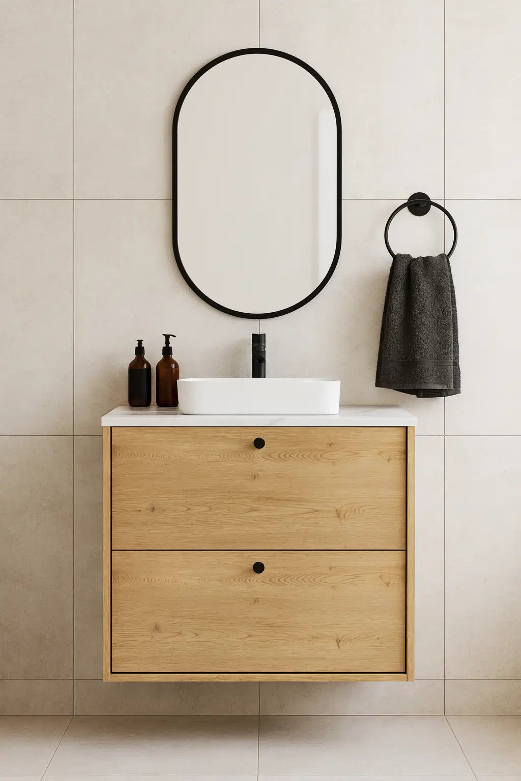 Szafka łazienkowa pod umywalkę 60 cm Belino - Dąb Cremona/Marmur Bianco blat