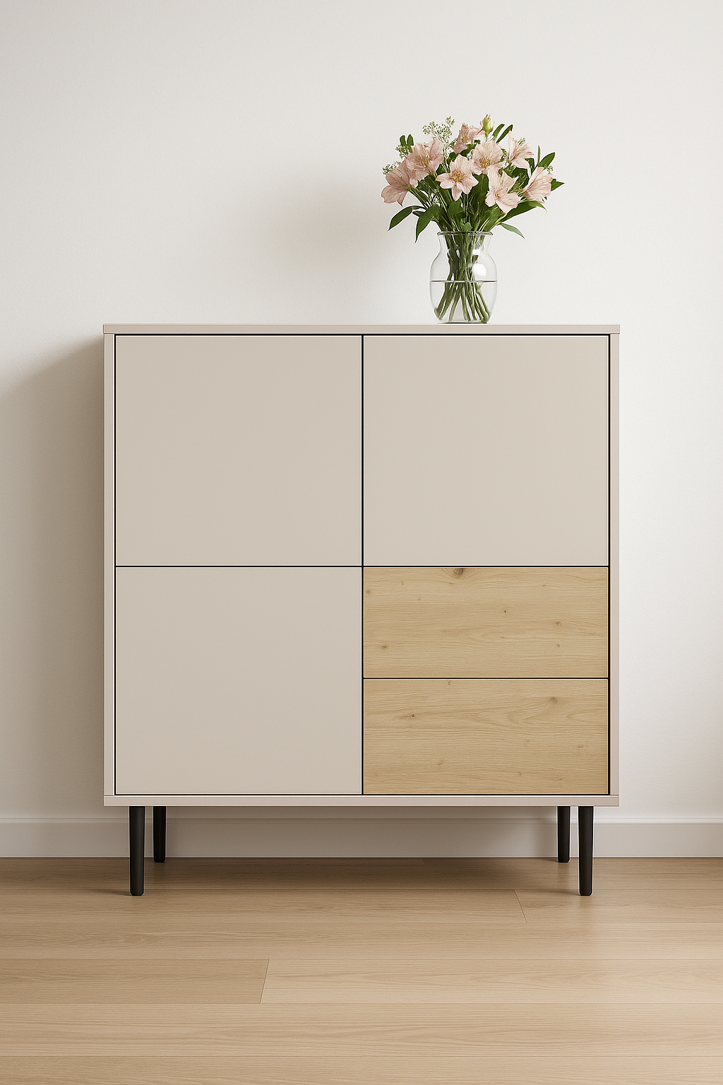 Komoda wysoka 100 cm, 3 drzwi, 2 szuflady Kaszmir/Dąb artisan Lola