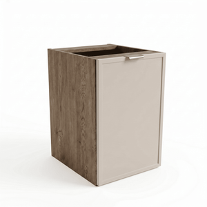 Szafka łazienkowa 40 cm Roma Kaszmir/Orzech Ciemny z koszem na pranie – elegancki mebel o kontrastowym, nowoczesnym wykończeniu