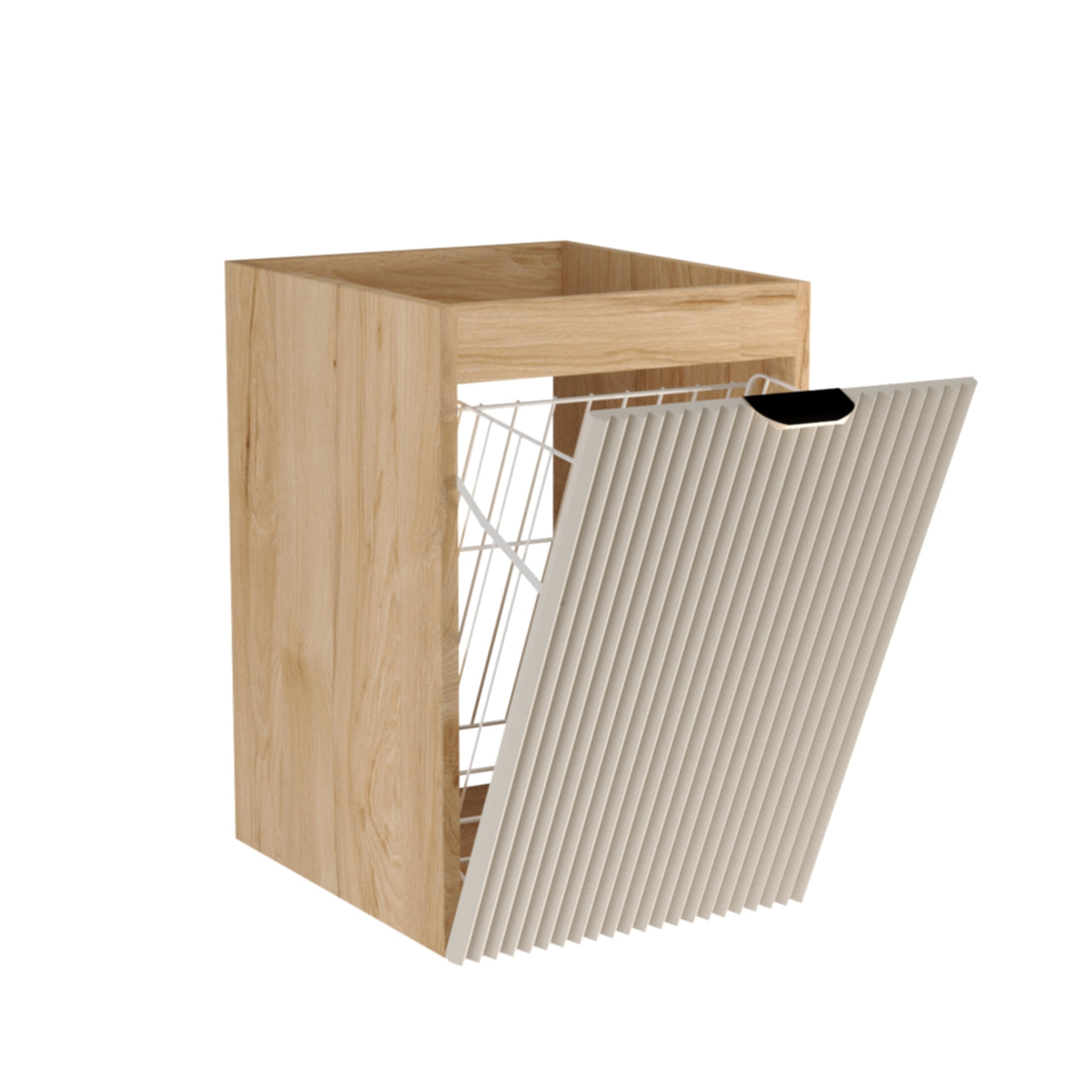 Szafka łazienkowa 40 cm Kaszmir/Orzech Willy z koszem na pranie, ryflowany front MDF, nowoczesna i elegancka do łazienki.
