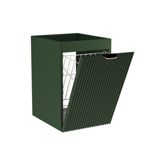 Szafka łazienkowa 40 cm Szałwiowa Willy z koszem na pranie, ryflowany front MDF i laminowane boki orzechowe, elegancka i funkcjonalna do łazienki.