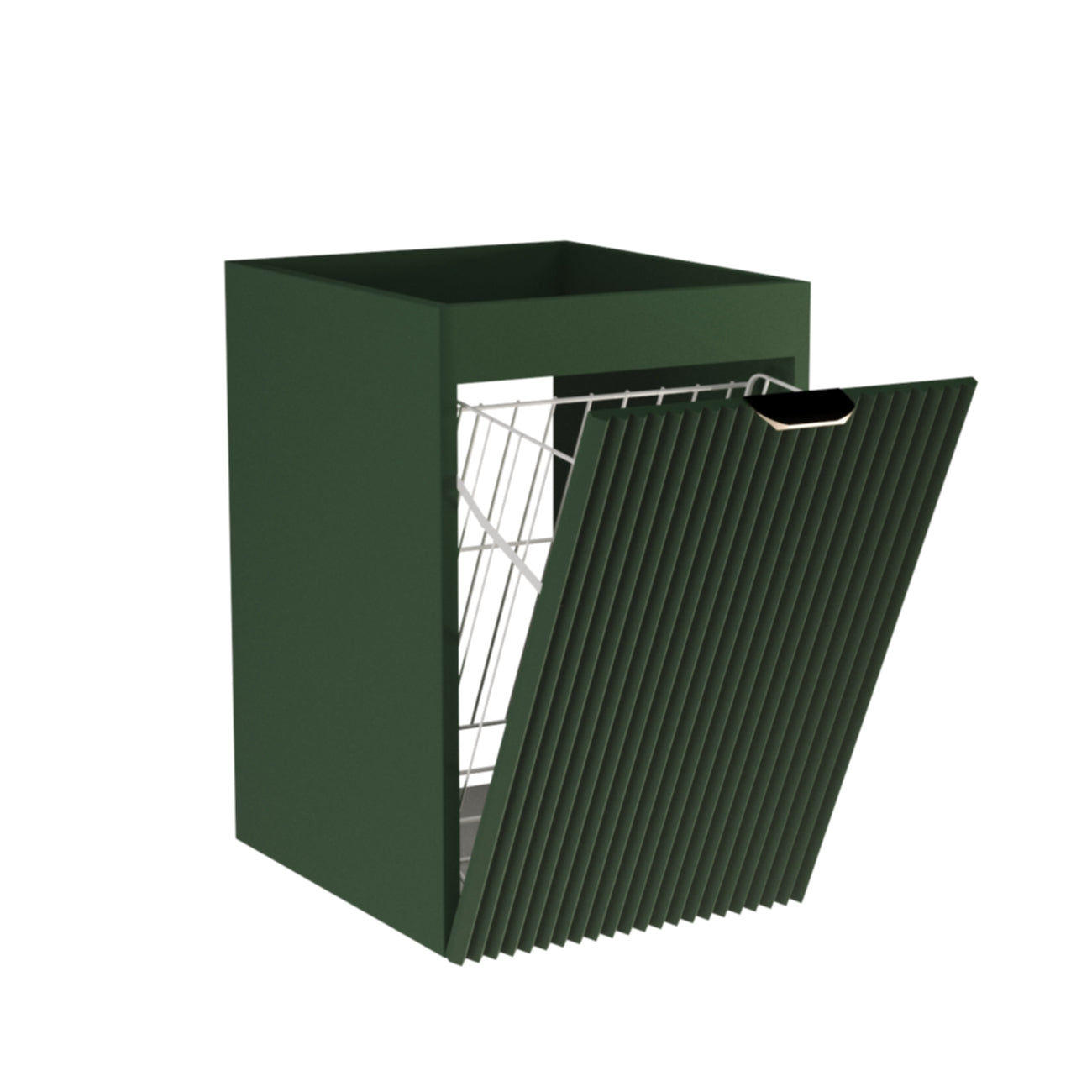 Szafka łazienkowa 40 cm Szałwiowa Willy z koszem na pranie, ryflowany front MDF i laminowane boki orzechowe, elegancka i funkcjonalna do łazienki.