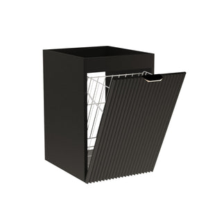 Czarna szafka łazienkowa Willy 40 cm z ryflowanym frontem MDF, wbudowanym koszem na pranie i metalowym uchwytem do wyboru. Mebel modułowy bez blatu.