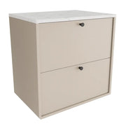 Szafka łazienkowa pod umywalkę Belino 60 cm Kaszmir z blatem Marmur Bianco, dwie szuflady, nowoczesny i elegancki design.