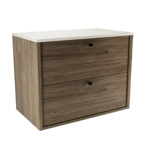 Szafka łazienkowa pod umywalkę 80 cm Belino ciemny orzech z blatem Marmur Bianco, dwie szuflady Soft-Close, nowoczesny mebel do łazienki.
