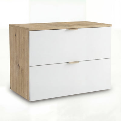 Szafka łazienkowa pod umywalkę z 2 szufladami 80 cm Orio - Biała/Dąb artisan