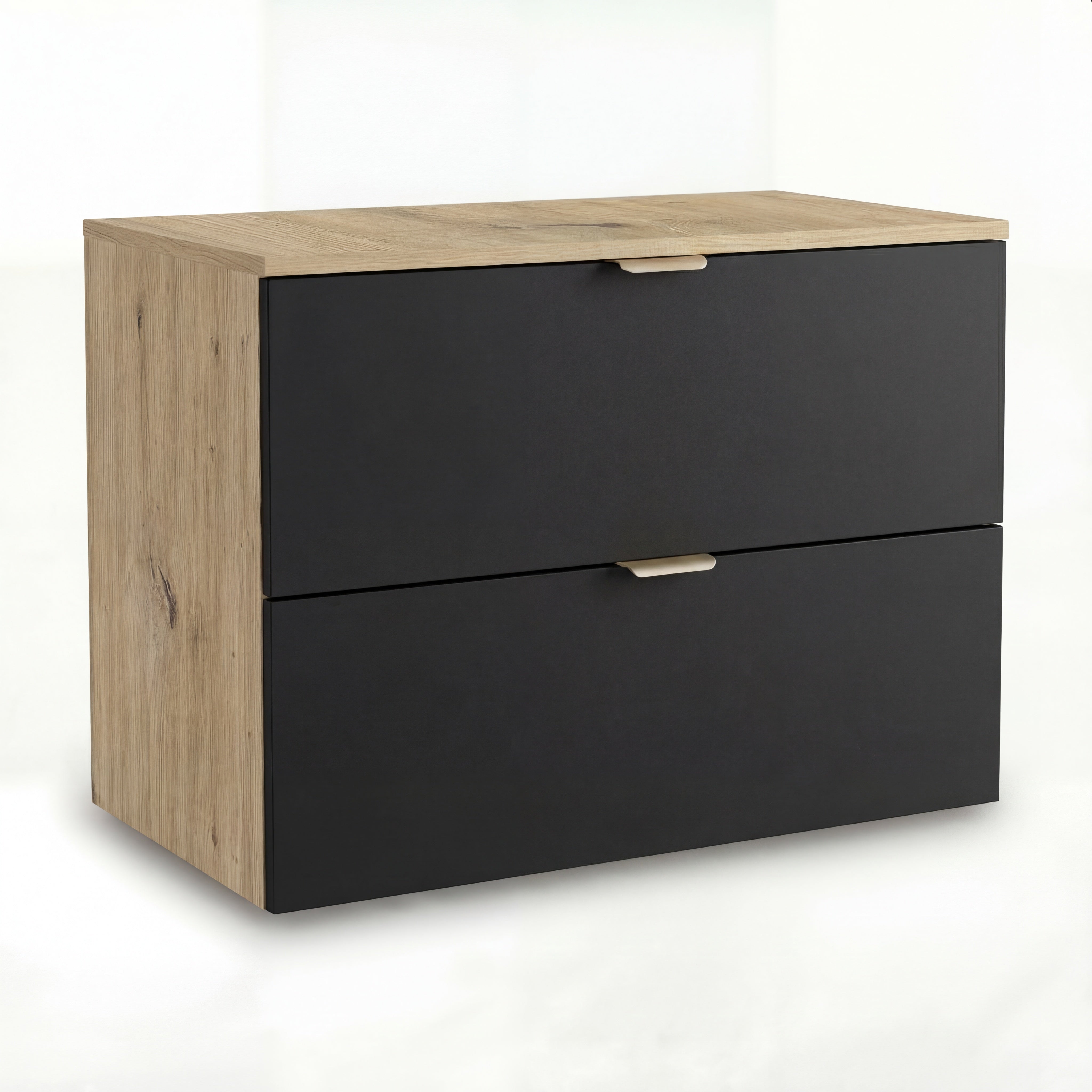 Szafka pod umywalkę Orio 80 cm Czarna/Dąb artisan – nowoczesna szafka łazienkowa z 2 szufladami i blatem w dekorze Dąb artisan.