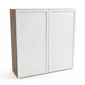 Szafka łazienkowa wisząca Roma 60 cm Biała / Orzech Ciemny z dwojgiem drzwi i półką wewnętrzną, nowoczesny kontrastowy mebel ścienny do łazienki.