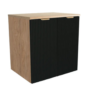 Szafka pod umywalkę 60 cm Czarna/Orzech Willy z drzwiami ryflowanymi do łazienki, nowoczesny design i praktyczne przechowywanie.