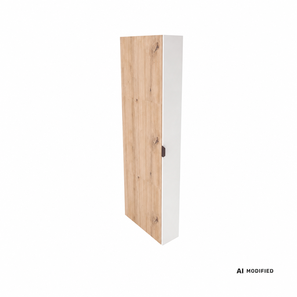 Wąska szafka do pralni Orio 20 cm Biały/Dąb artisan z prawostronnym koszem Cargo