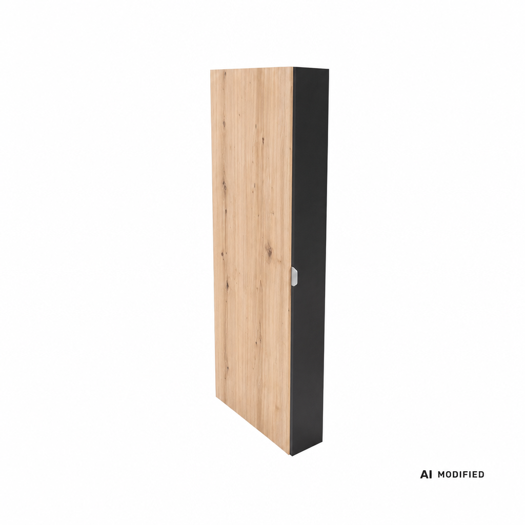 Wąska szafka do pralni Orio 20 cm Czarny/Dąb artisan z prawostronnym koszem Cargo