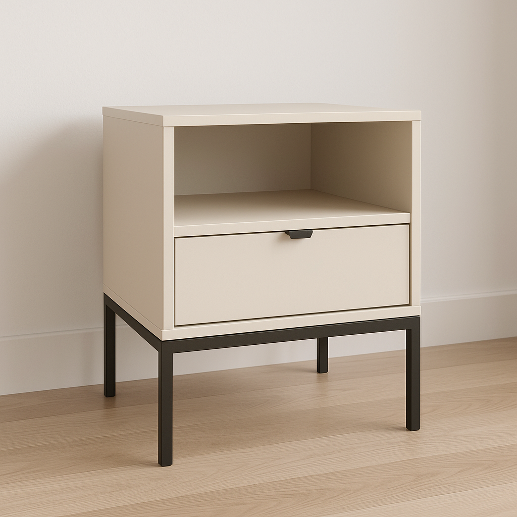 Szafka nocna, 1 szuflada i półka, na metalowym stelażu Kaszmir Aura