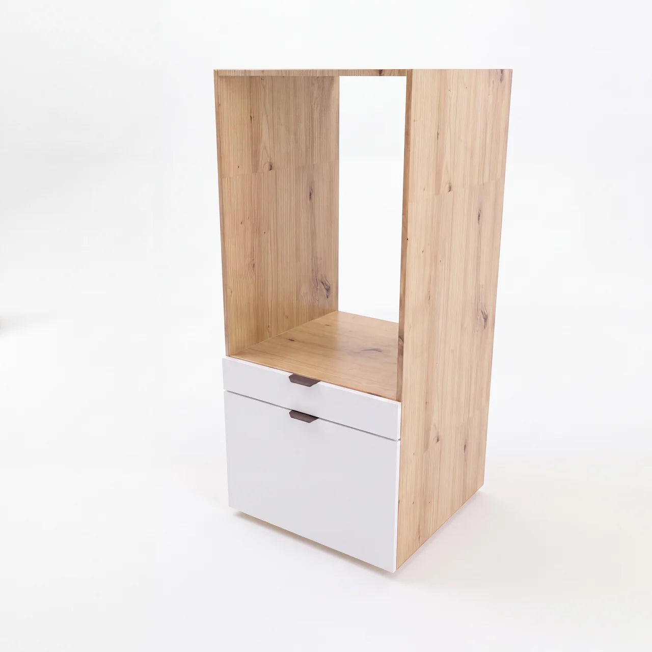 Wysoka szafka Orio 66 cm pod pralkę z dwiema szufladami Dąb artisan do pralni