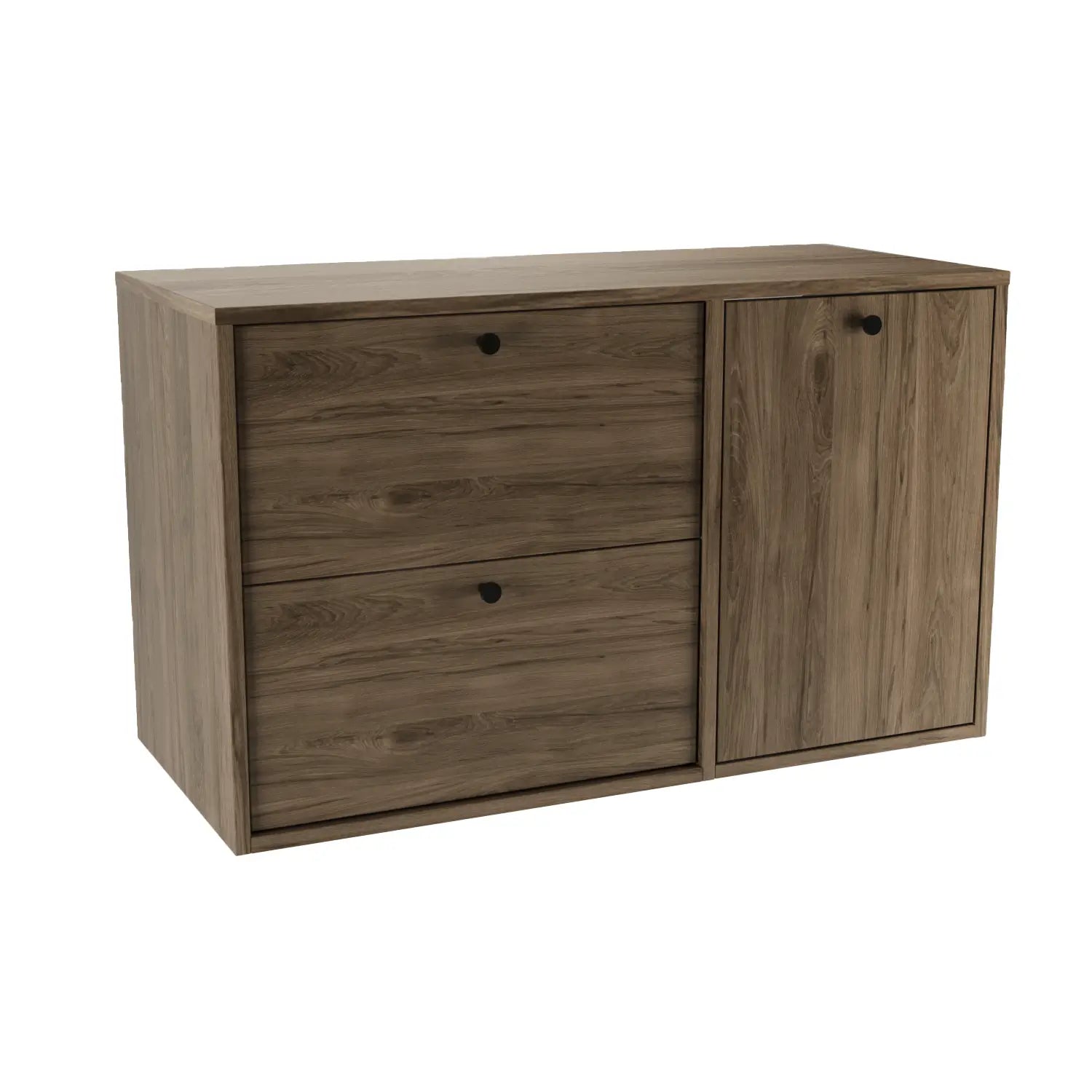 Szafka pod umywalkę Belino 100 cm w kolorze Ciemny Orzech z koszem na pranie i blatem – elegancka i funkcjonalna szafka łazienkowa.
