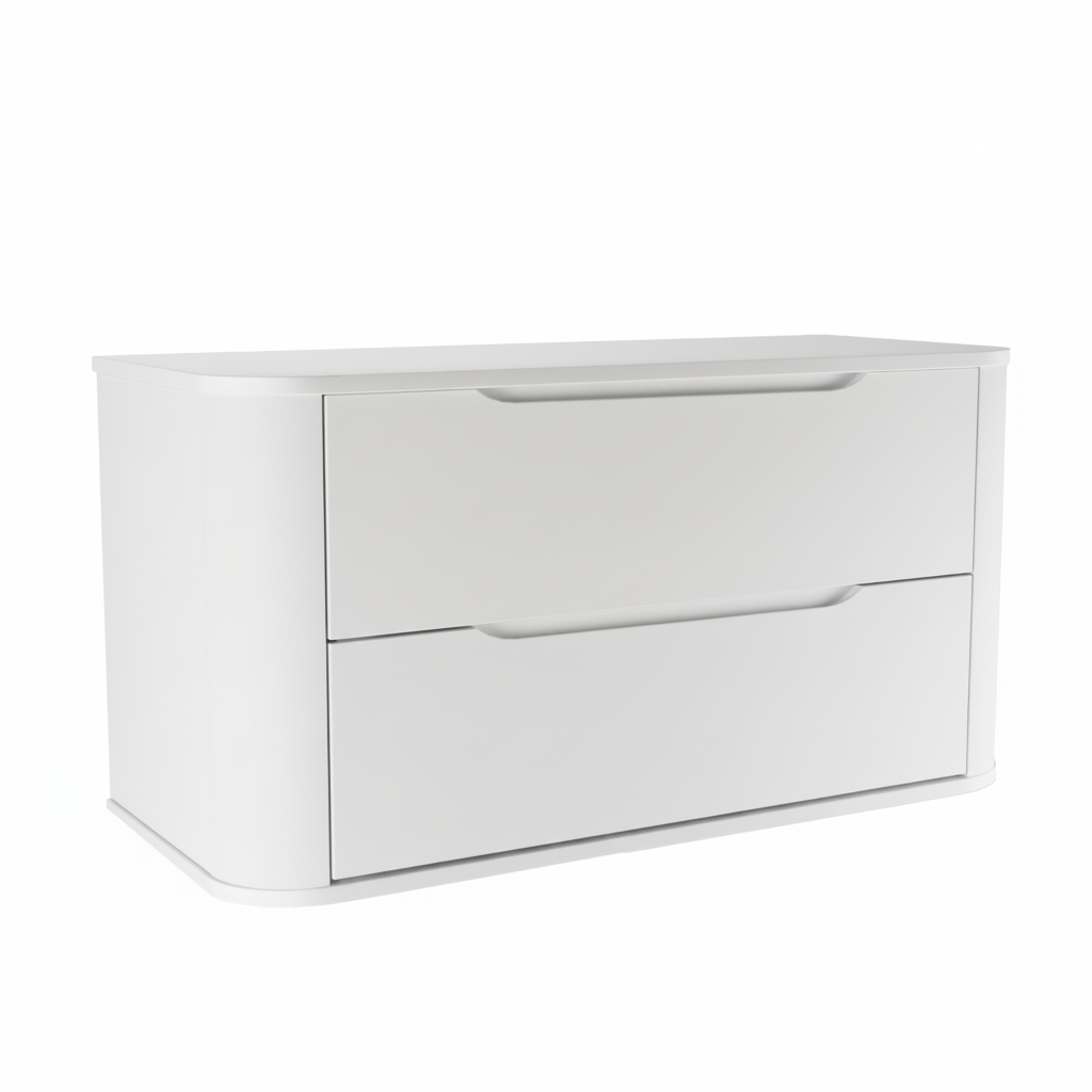 Szafka pod umywalkę Luma 100 cm Biały Mat – dwie pojemne szuflady z systemem SOFT CLOSE, bezuchwytowy front, bezpieczne zaokrąglone boki, nowoczesna szafka łazienkowa do łazienki.