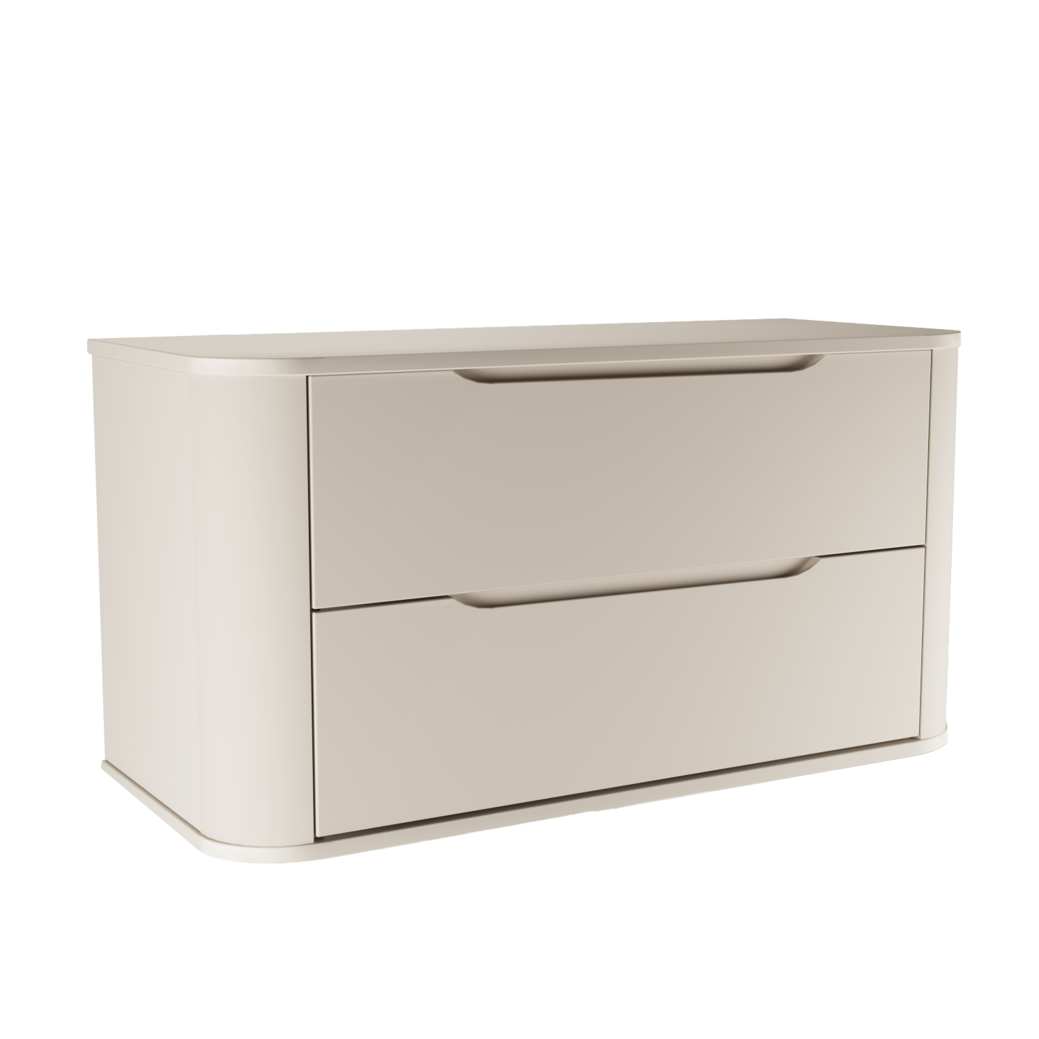 Szafka pod umywalkę Luma 100 cm Kaszmir Mat – dwie pojemne szuflady, bezuchwytowy front, bezpieczne zaokrąglone boki, nowoczesna szafka łazienkowa do łazienki.
