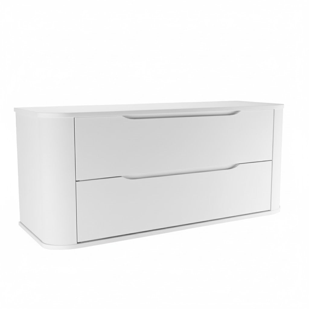 Szafka pod umywalkę Luma 120 cm Biały Mat – duży blat, pojemne szuflady, bezuchwytowy front, zaokrąglone boki, funkcjonalna szafka łazienkowa do łazienki.