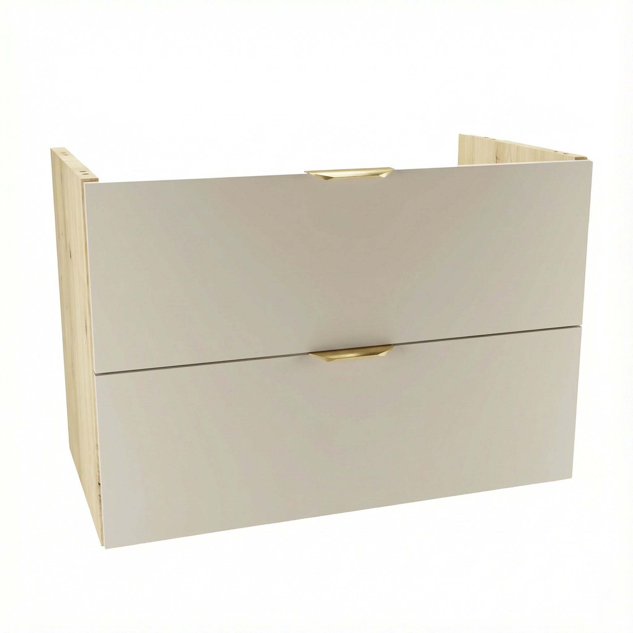 Szafka pod umywalkę 80 cm Orio Kaszmir/Dąb Artisan – nowoczesna szafka łazienkowa z dwiema szufladami, górna z wycięciem na syfon