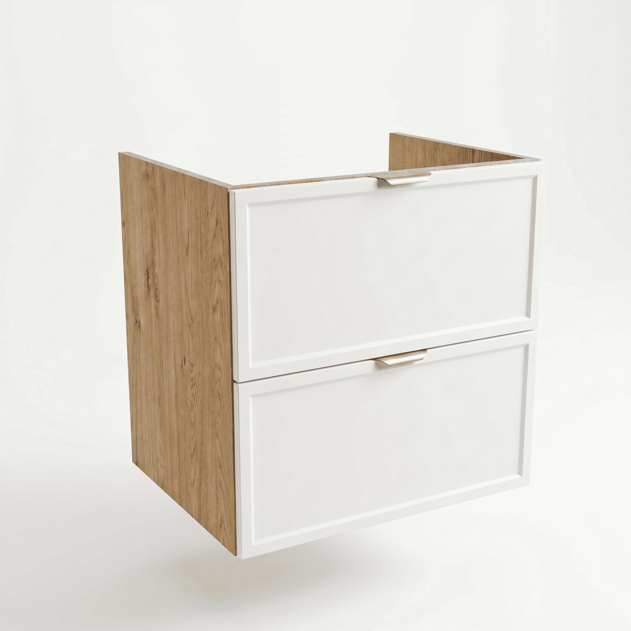 Szafka pod umywalkę 60 cm Roma Biała/Dąb Cremona z szufladami bez blatu – nowoczesny, modułowy mebel łazienkowy o naturalnym wykończeniu