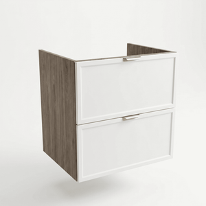 Szafka pod umywalkę 60 cm Roma Biała/Orzech Ciemny z szufladami bez blatu – elegancki, kontrastowy mebel łazienkowy w systemie modułowym