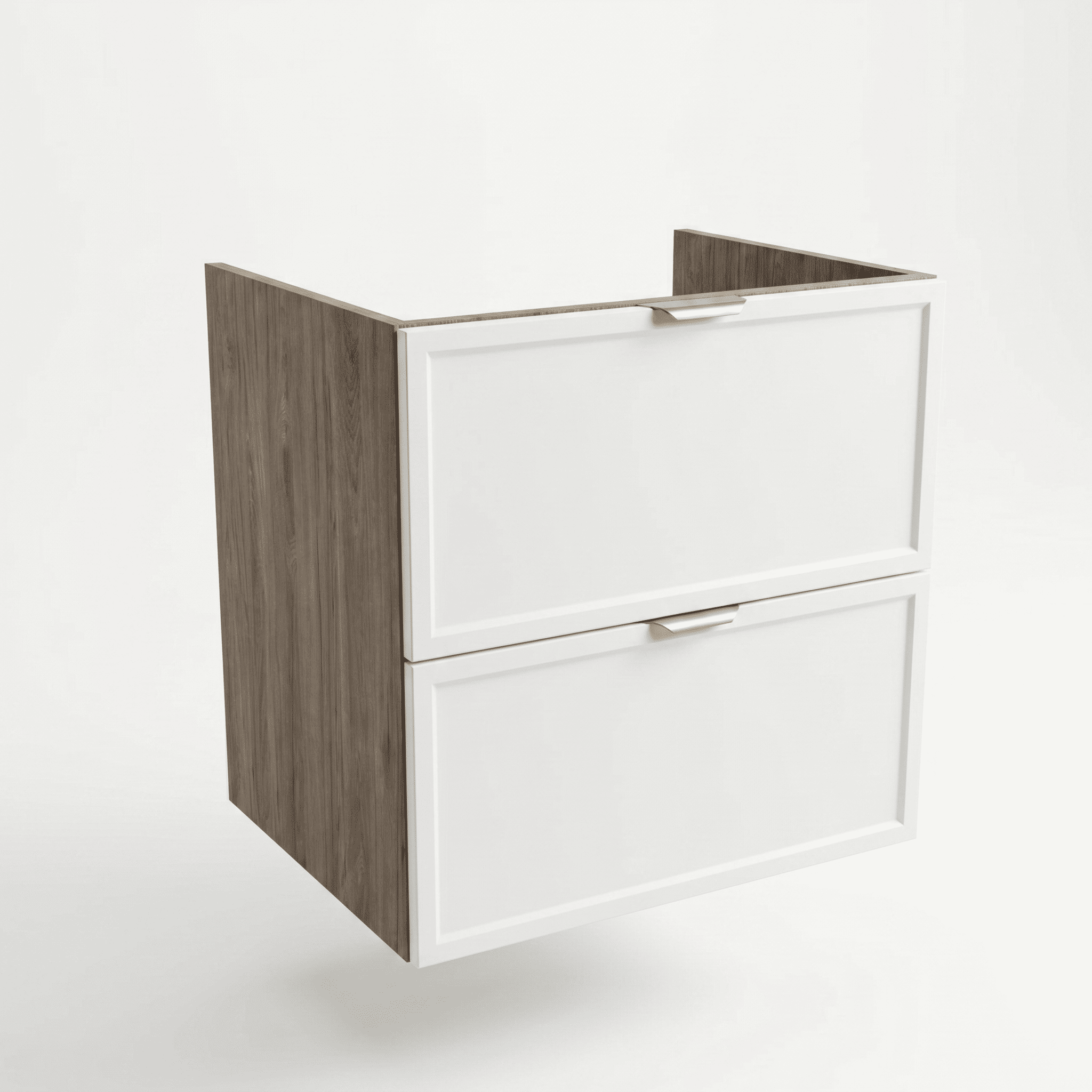Szafka pod umywalkę 60 cm Roma Biała/Orzech Ciemny z szufladami bez blatu – elegancki, kontrastowy mebel łazienkowy w systemie modułowym