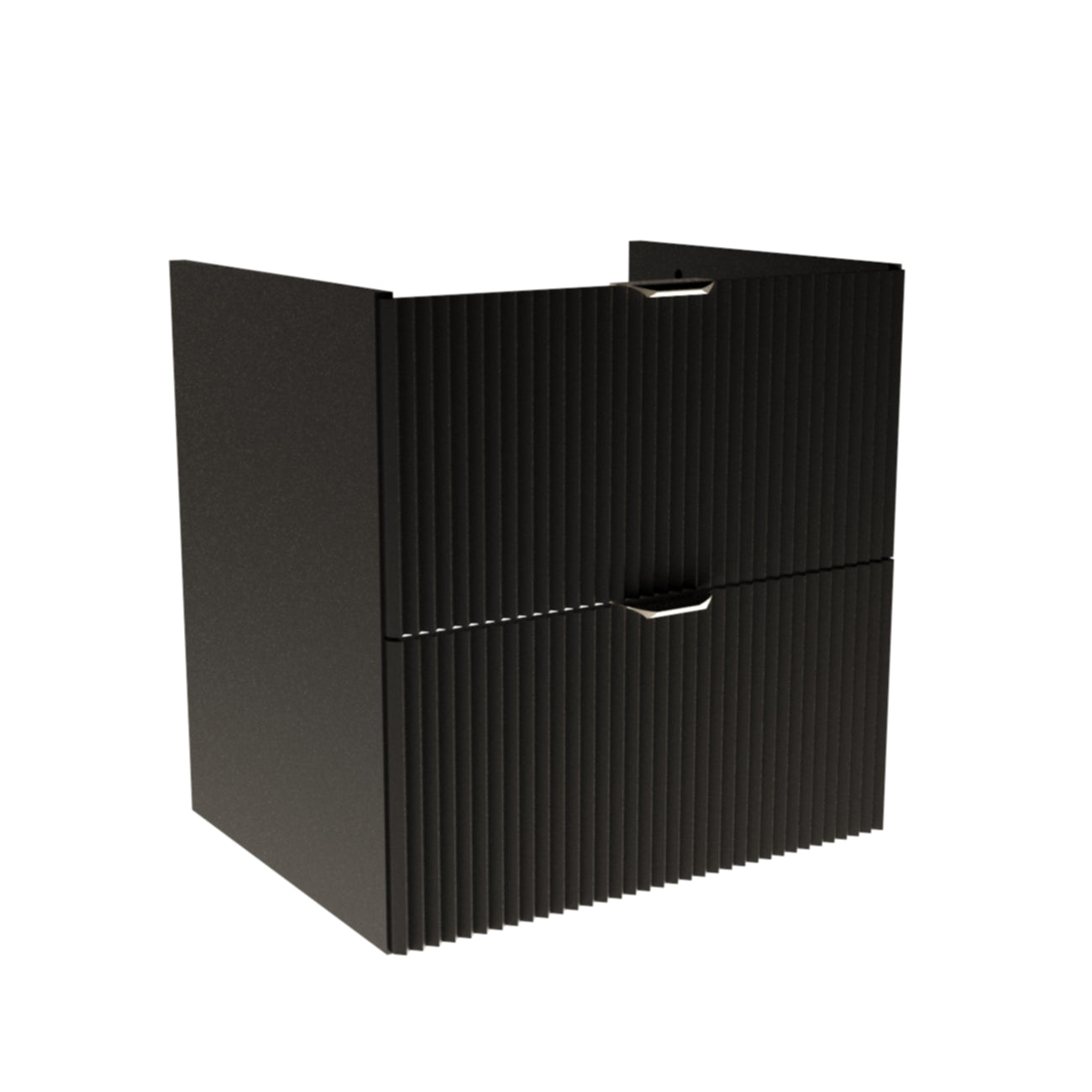 Szafka pod umywalkę 60 cm czarna z ryflowanymi frontami i dwiema szufladami, elegancka szafka łazienkowa do nowoczesnej łazienki.