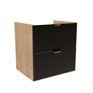 Szafka pod umywalkę 60 cm czarna z orzechowym korpusem i ryflowanymi frontami, elegancka szafka łazienkowa do nowoczesnej łazienki.