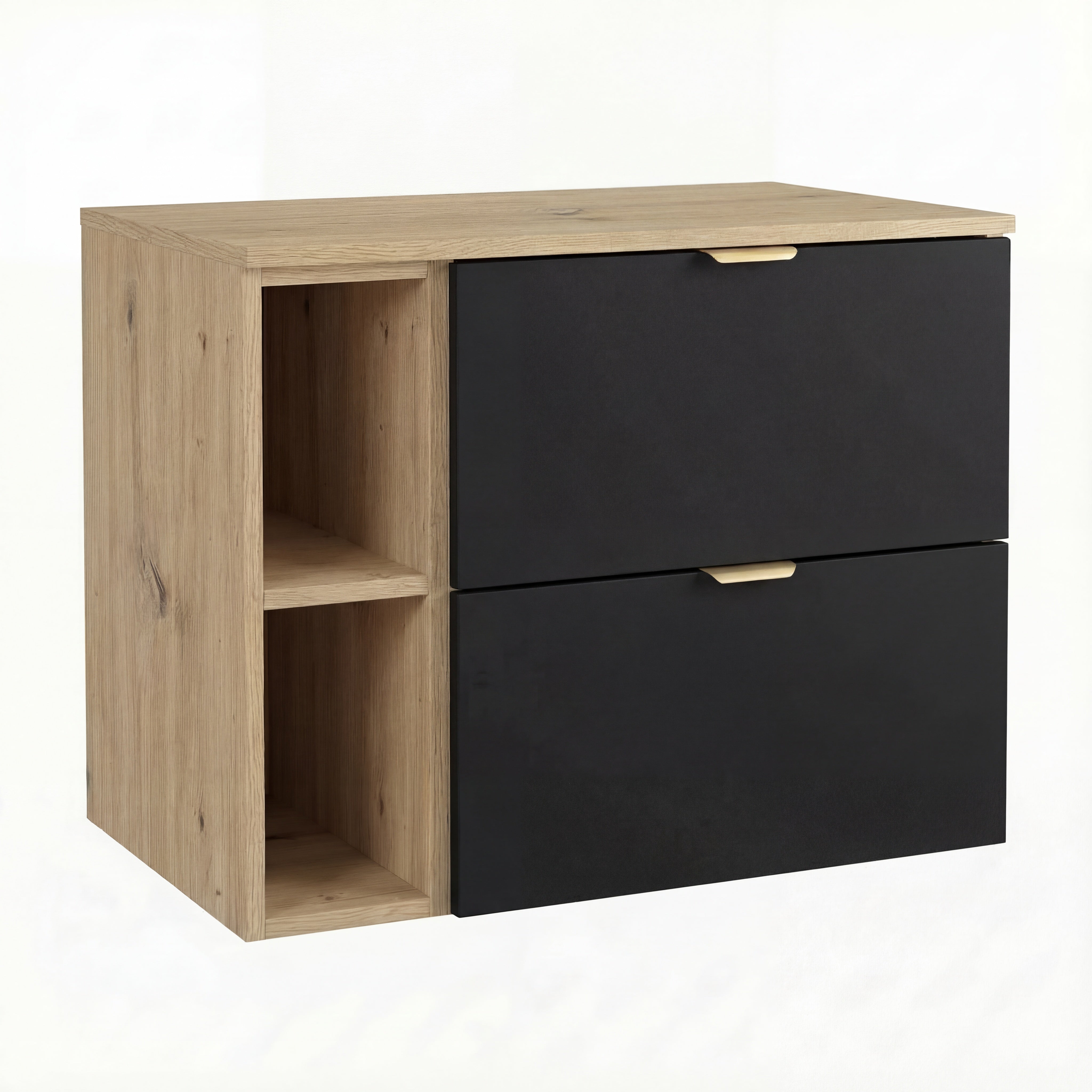 Szafka pod umywalkę Orio 80 cm - czarna / Dąb Artisan, z regałem, nowoczesna szafka łazienkowa do małej i średniej łazienki.