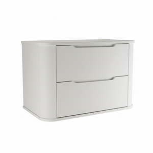 Szafka pod umywalkę Luma 80 cm Biały Mat – dwie pojemne szuflady, bezuchwytowy front, zaokrąglone boki, nowoczesna szafka łazienkowa do łazienki.