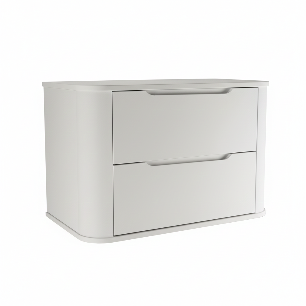 Szafka pod umywalkę Luma 80 cm Biały Mat – dwie pojemne szuflady, bezuchwytowy front, zaokrąglone boki, nowoczesna szafka łazienkowa do łazienki.