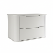 Szafka pod umywalkę Luma 80 cm Biały Mat – dwie pojemne szuflady, bezuchwytowy front, zaokrąglone boki, nowoczesna szafka łazienkowa do łazienki.